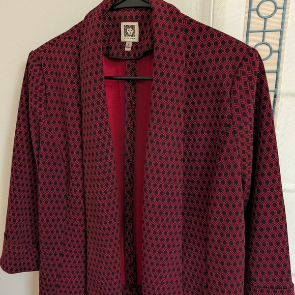 Anne Klein Red and Black Patterned Blazer - Picture 3 of 5